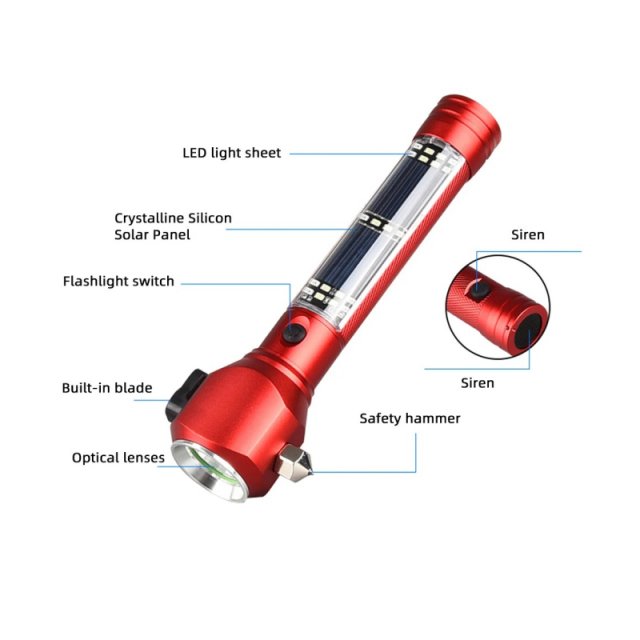 Multifunctional Emergency Flashlight with Car Safety Hammer and Solar Charging - Image 6