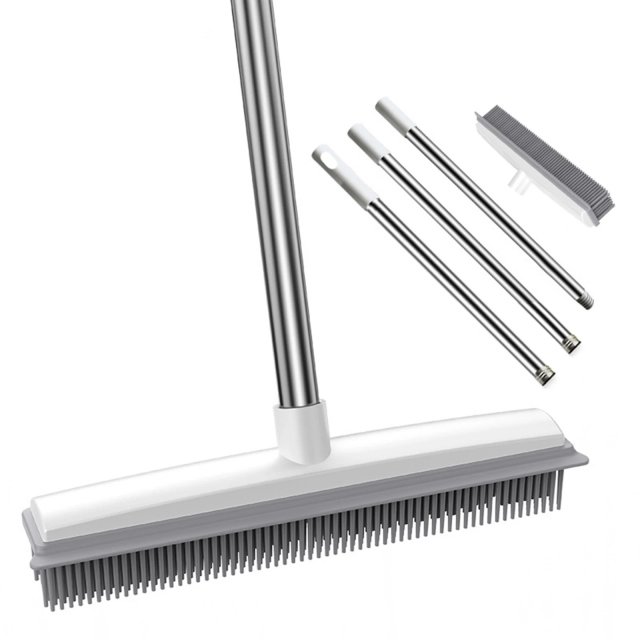 Rubber Broom and Carpet Rake with Squeegee for Pet Hair Removal - Image 4