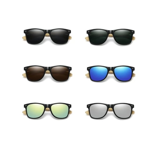 Vintage Bamboo Wood Square Sunglasses - Image 4