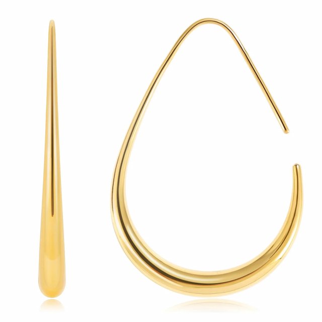 14K Gold Plated Teardrop Hoop Earrings - Image 4