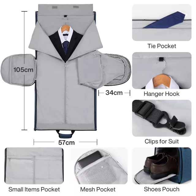 Convertible Garment Duffel Bag with Shoe Pouch – Large Capacity Travel Luggage - Image 7