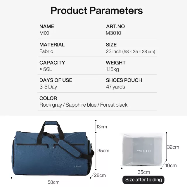 Convertible Garment Duffel Bag with Shoe Pouch – Large Capacity Travel Luggage - Image 6