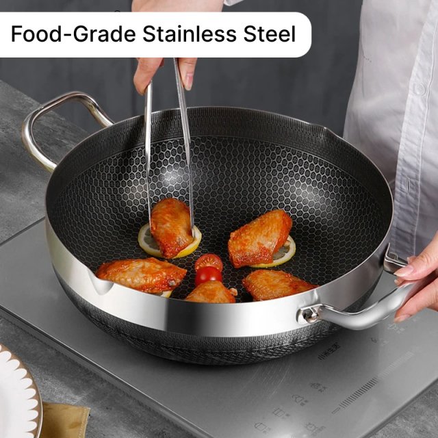 Stainless Steel Non-Stick Frying Pan with Lid - Image 4