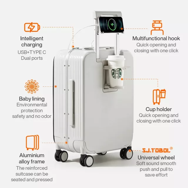 Aluminum Frame Carry-On Luggage with USB Port and Phone Holder - 24 Inch - Image 5