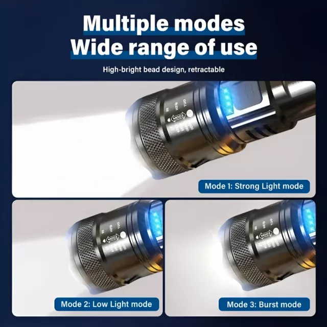 2000 Lumens Tactical LED Flashlight with Zoom & USB Charging - Image 3