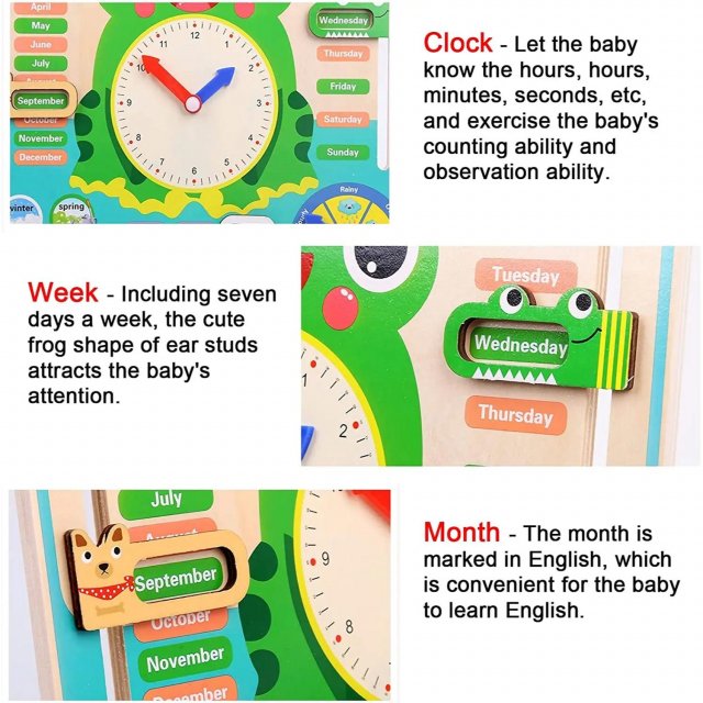Montessori Wooden Learning Clock & Weather Calendar for Kids - Image 3