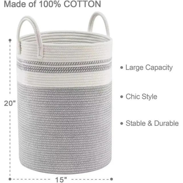58L Large Cotton Rope Laundry Hamper - Image 6