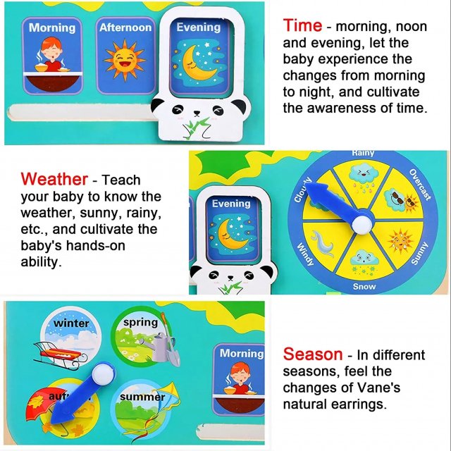Montessori Wooden Learning Clock & Weather Calendar for Kids - Image 4