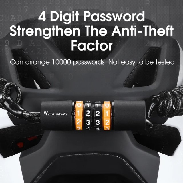 Compact Portable Bicycle & Helmet Lock – Steel Wire Cable with 4-Digit Combination - Image 3