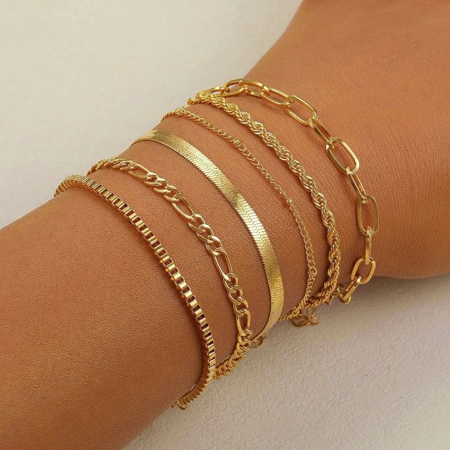 6-Piece Gold Bracelet Set – Boho Chic Cuban Chain Design for Women - Image 4