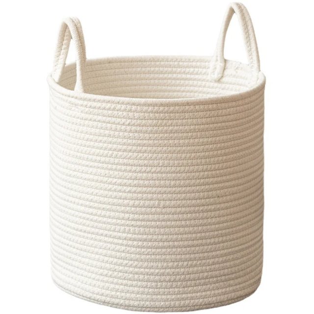 Solid White Cotton Rope Toy Storage & Laundry Basket - Image 6