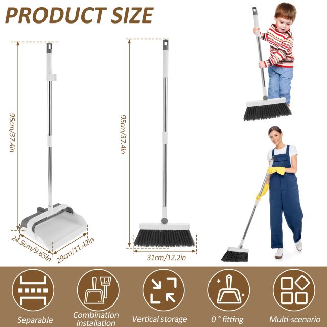 2Pcs Adjustable Broom and Dustpan Set with Long Handle & 180° Swivel Head - Image 5