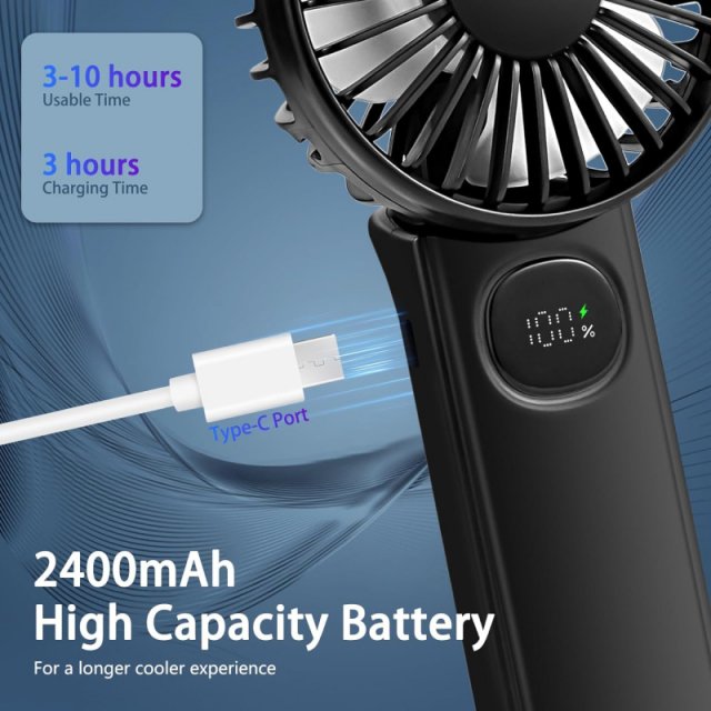 Foldable Portable Handheld Fan with LED Display - Image 3