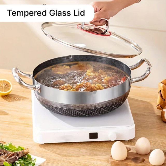 Stainless Steel Non-Stick Frying Pan with Lid - Image 3