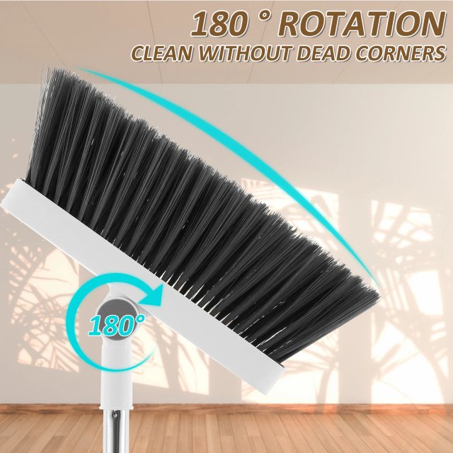 2Pcs Adjustable Broom and Dustpan Set with Long Handle & 180° Swivel Head - Image 4