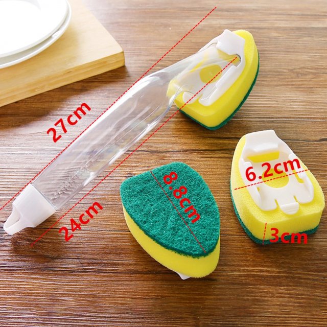 Soap Dispensing Dish Cleaning Brush Set with Handle and 9 Sponge Replacement Heads - Image 6