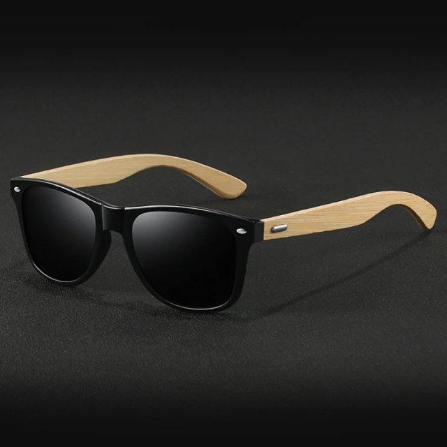 Vintage Bamboo Wood Square Sunglasses - Image 3