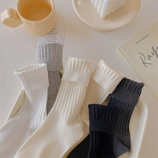 Cotton Knitting Women’s Japanese Style High Socks - Image 3