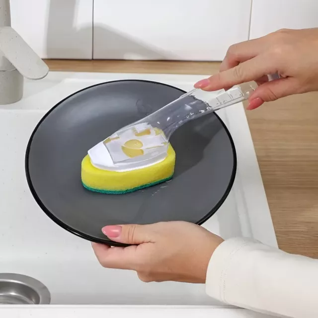 Soap Dispensing Dish Cleaning Brush Set with Handle and 9 Sponge Replacement Heads - Image 4