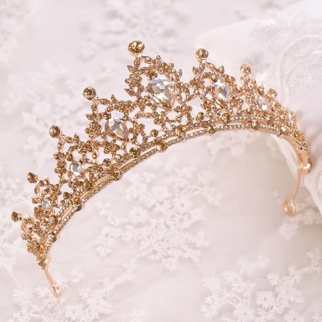 Baroque Gold Champagne Crystal Bridal Tiara - Image 4