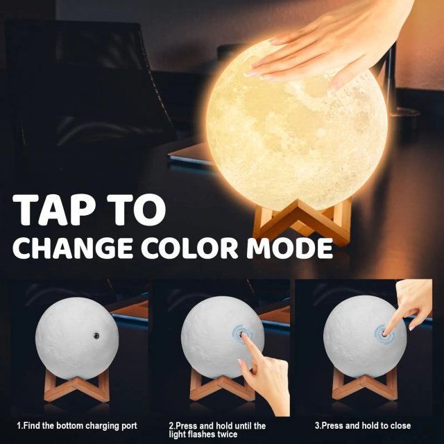 5.9 Inch LED Moon Lamp 3D Rechargeable Night Light with Remote & Touch Control - Image 2