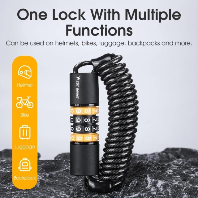 Compact Portable Bicycle & Helmet Lock – Steel Wire Cable with 4-Digit Combination - Image 6