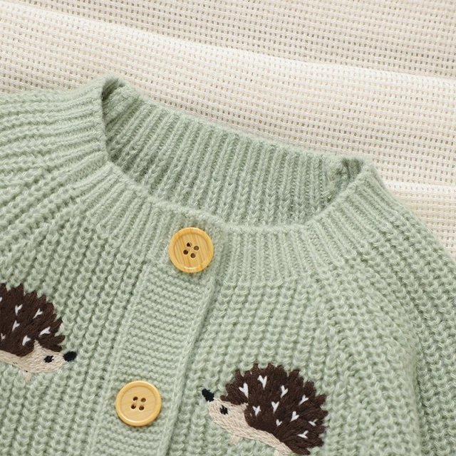 Knitted Romper with Cute Hedgehog Embroidery - Image 6