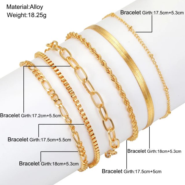 6-Piece Gold Bracelet Set – Boho Chic Cuban Chain Design for Women - Image 7