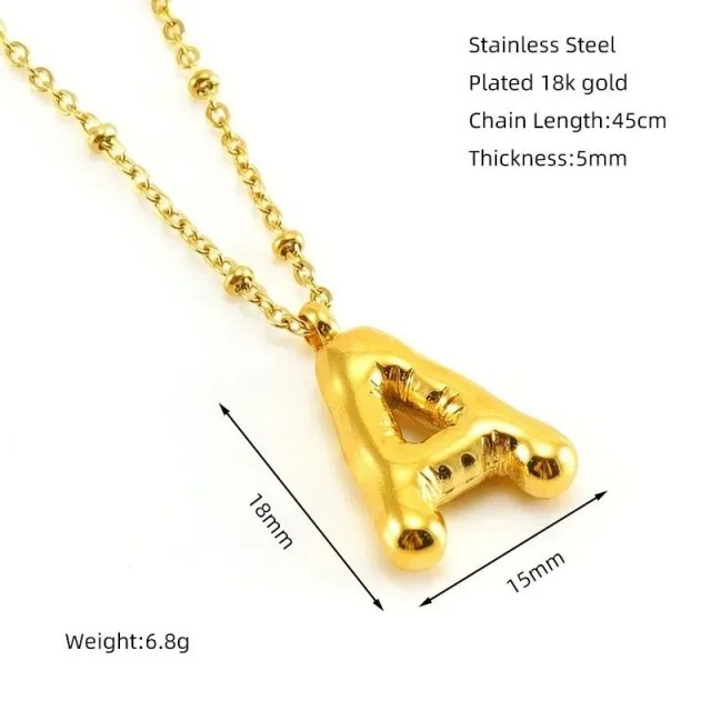 18K Gold Plated Chunky Bubble Initial Necklace - Image 5