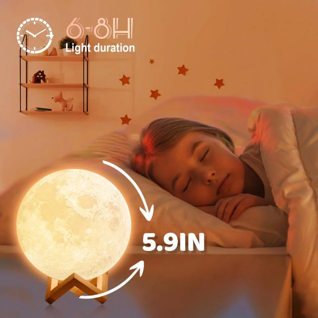 5.9 Inch LED Moon Lamp 3D Rechargeable Night Light with Remote & Touch Control - Image 3