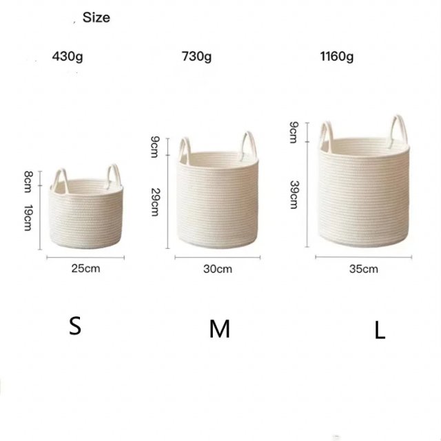 Solid White Cotton Rope Toy Storage & Laundry Basket - Image 7