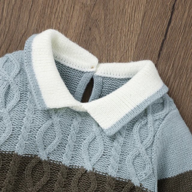 Cozy Knit Newborn Baby Romper - Long Sleeve Striped Infant Jumpsuit - Image 4