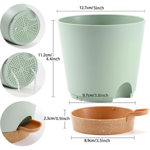 5-Pack Self-Watering Planters with Drainage Holes & Wick Rope - Image 5