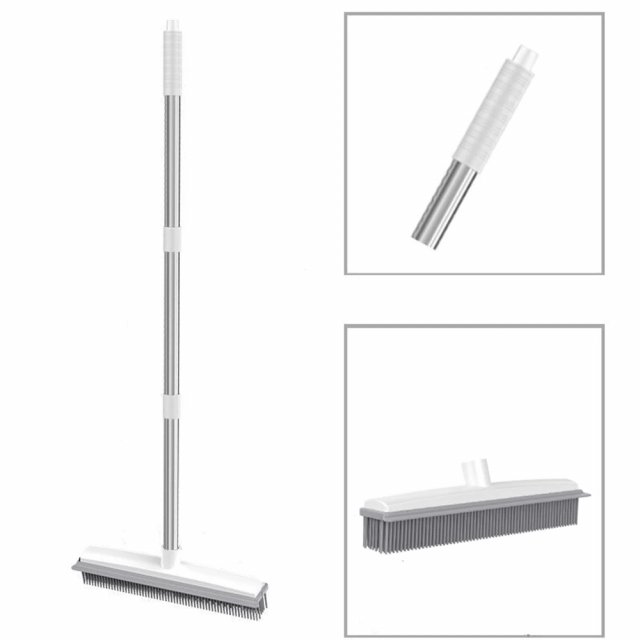 Rubber Broom and Carpet Rake with Squeegee for Pet Hair Removal - Image 5