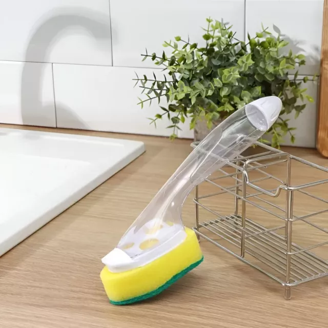 Soap Dispensing Dish Cleaning Brush Set with Handle and 9 Sponge Replacement Heads - Image 3