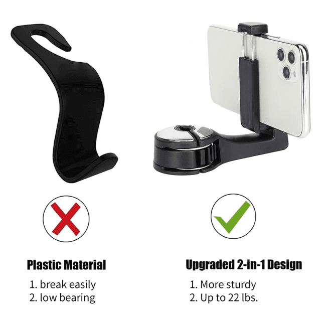 2-in-1 Car Hook and Phone Holder for Headrest – Multi-functional Backseat Organizer - Image 5