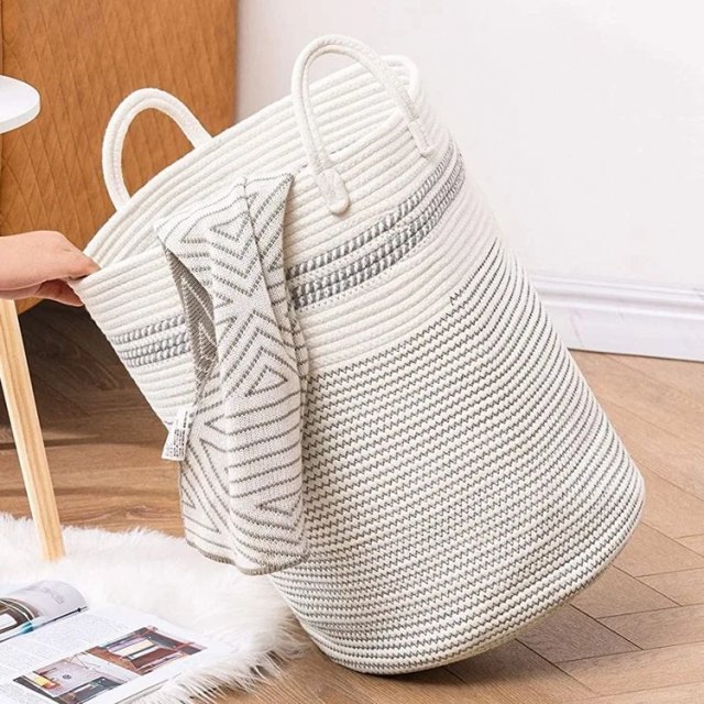 58L Large Cotton Rope Laundry Hamper - Image 3