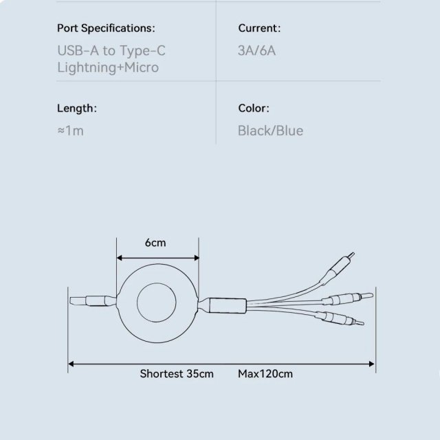 Essager 66W 3-in-1 Retractable USB Charging Cable - Image 6