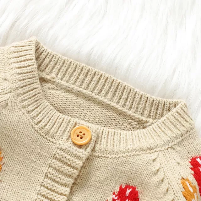 Knitted Baby Romper with Embroidered Mushroom Design - Unisex 0-18M - Image 4