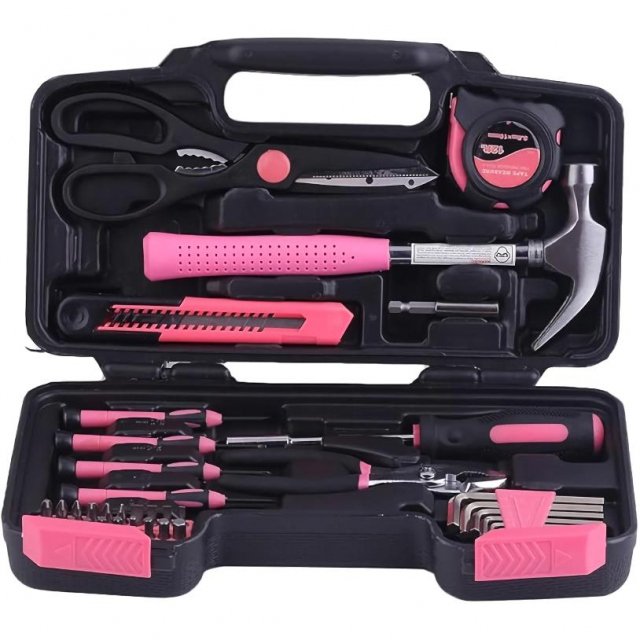 39-Piece Pink Household Tool Kit – Perfect for Home, Office, Garage & Dorm Use - Image 3