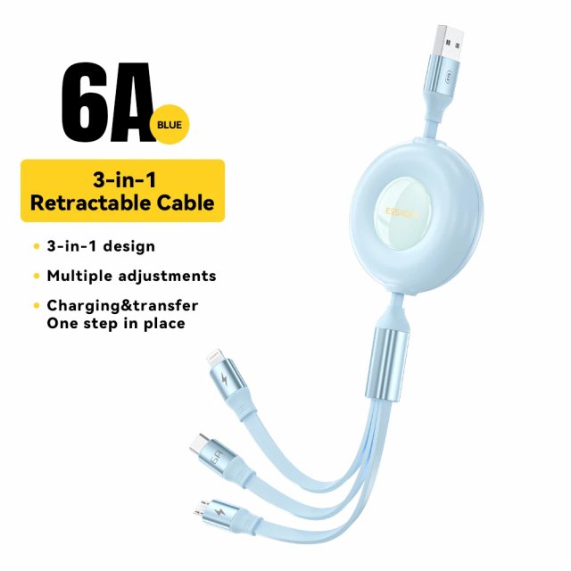 Essager 66W 3-in-1 Retractable USB Charging Cable - Image 5