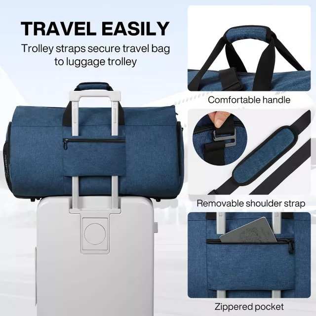 Convertible Garment Duffel Bag with Shoe Pouch – Large Capacity Travel Luggage - Image 3