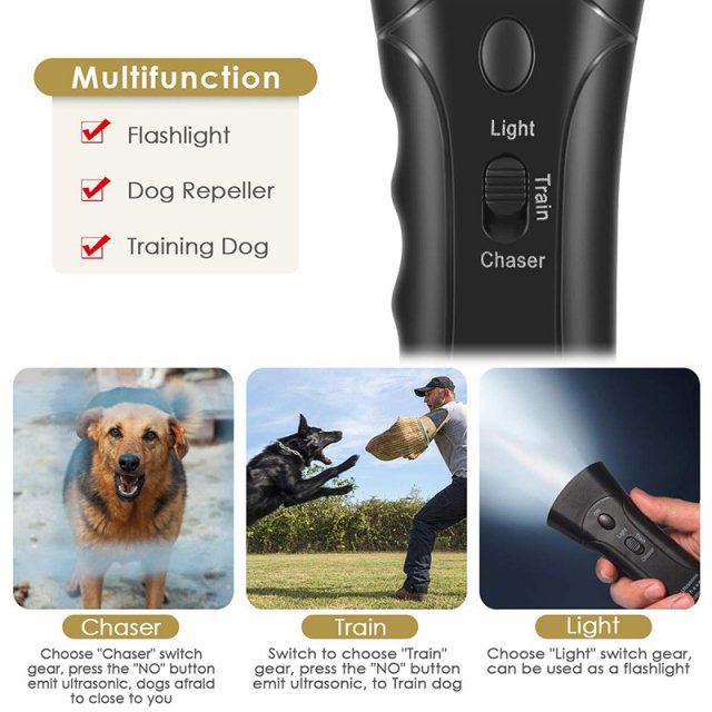 Durable Ultrasonic Dog Repeller with LED Flashlight for Bark Control - Image 4
