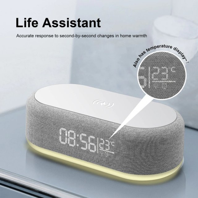 Fast Wireless Charger Alarm Clock with LED Light & Thermometer - Image 3