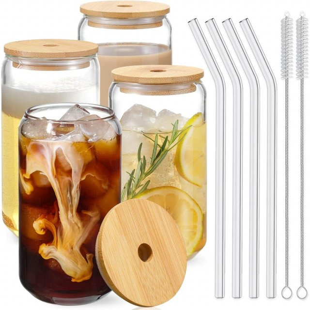 18.6 oz Glass Cup with Lid and Straw - Image 6