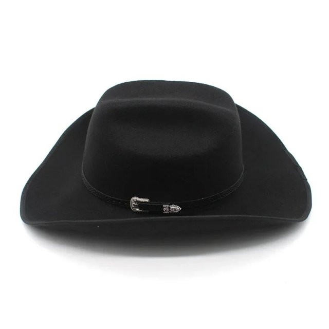 Black Roll Brim Fedora Cowboy Hat - Image 2