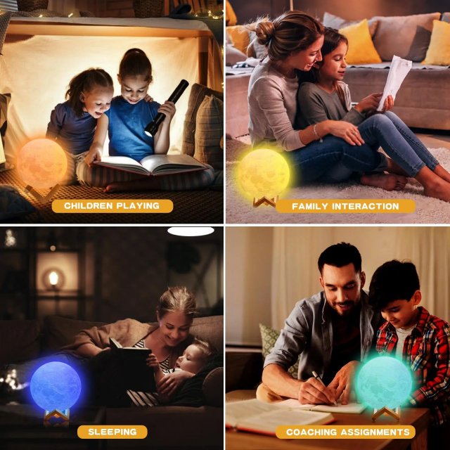 5.9 Inch LED Moon Lamp 3D Rechargeable Night Light with Remote & Touch Control - Image 4
