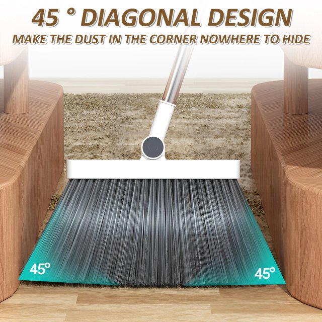 2Pcs Adjustable Broom and Dustpan Set with Long Handle & 180° Swivel Head - Image 3