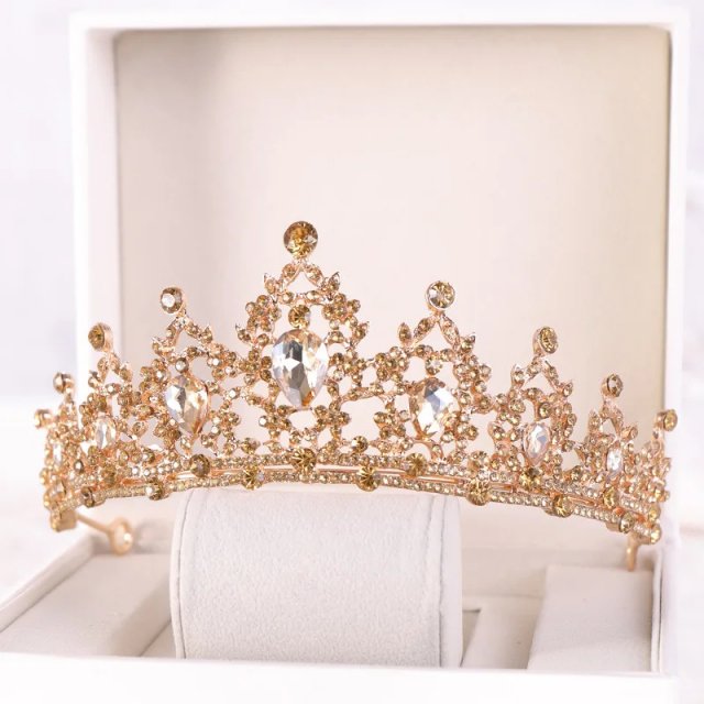 Baroque Gold Champagne Crystal Bridal Tiara - Image 3