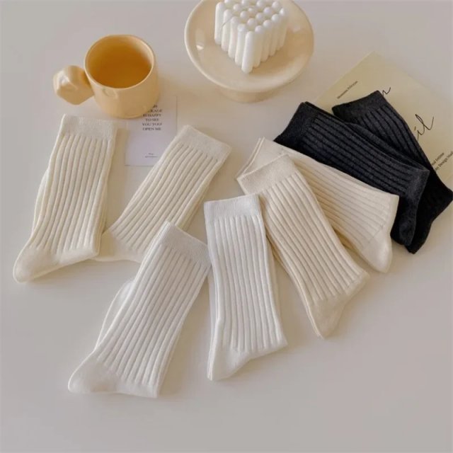 Cotton Knitting Women’s Japanese Style High Socks - Image 2